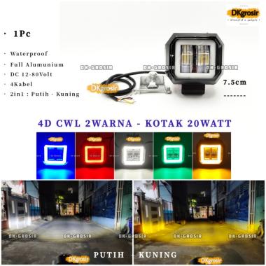 4D Kotak 2in1 Lampu tembak sorot Putih Kuning LED CWL 2mata 20watt - Biru ORIGINAL 100 % Multicolor