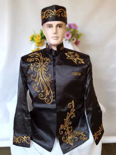 Basofi Pengantin Pria Set Celana Peci Free Selop Cowok Cewek Siap Pakai Hitam Free Size