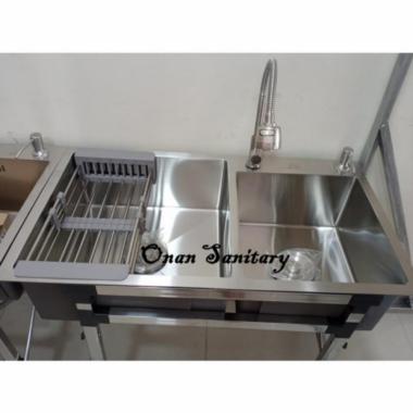 PAKET Wastafel Cuci Piring 8245 Stainless + bak cuci piring 2 lubang