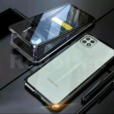 CASE MAGNET SAMSUNG A22 5G DUOBLE GLASS DEPAN BELAKANG FULL COVER Hitam