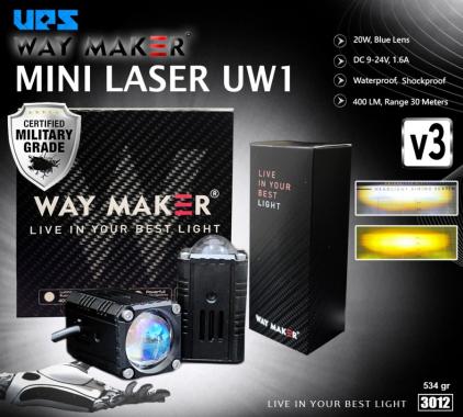Lampu Mobil Mini Laser Way Maker UW1 Militay Grade 20 W Merk UPS Putih Kuning