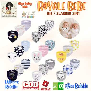 Royale Bebe 3 in 1 Bib segitiga 3 Pcs bib bayi slabber bayi celemek bayi isi 3 PCS GIRL - RANDOM