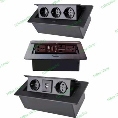 STOP KONTAK MEJA MEETING TANAM 3 SOCKET POWER 2 STOP USB MULTIMEDIA warna 3 Lubang silver