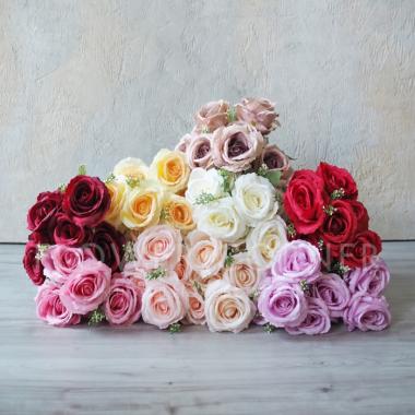 Bunga Artificial Blooming Rose 7 Kuntum Mawar Baby Breath (B22196) warna Kuning