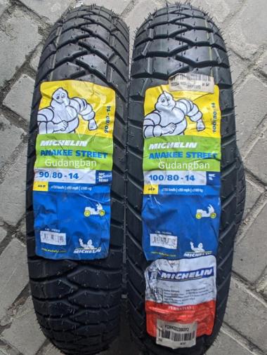 Paket Michelin Anakee Street 90 80 14 dan 100 80 14 Tubeless Ban Motor Matic Dual Purpose FREE PENTIL