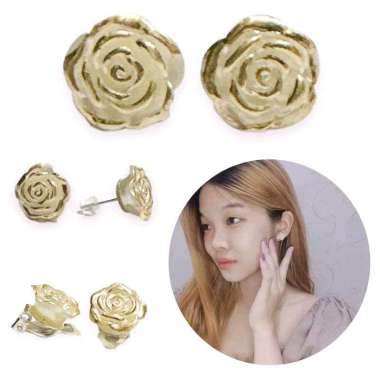 Rosetta Rose Pearl Clip Earrings Anting Jepit Tusuk Bunga Mutiara Mawar Hijab Friendly ER Rosetta Je
