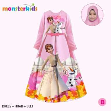 Import Dress Gamis Muslim Hijab Pashmina Anak Frozen Pink Elsa MK21 B Multicolor