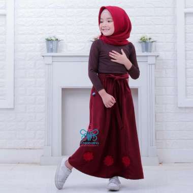 Afna Rok Anak Hayfa Kids - Rok Anak Panjang Polos Pias Muslimah Syari M Hijau Tosca Tua