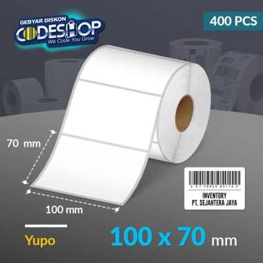 Codeshop Label Yupo 100 x 70 mm 1 Line Stiker Printer Barcode Core 1 Inch Isi 400 Pcs Anti Sobek Tah