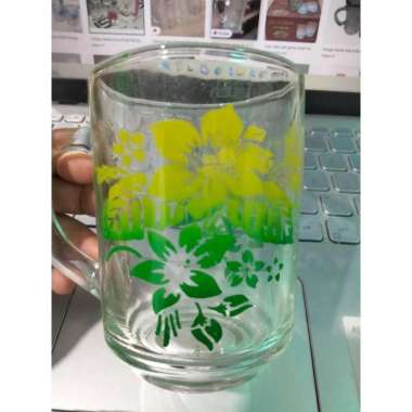 Gelas Kaca Gelas Cangkir Kopi CM KEMBANG Gelas Kaca Gagang Kaca 6 pcs 1Lusin