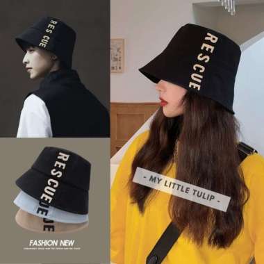 Topi Bucket Hat Pendek Pria Wanita / Topi Cowok Cewek Korea Style KPOP Hitam