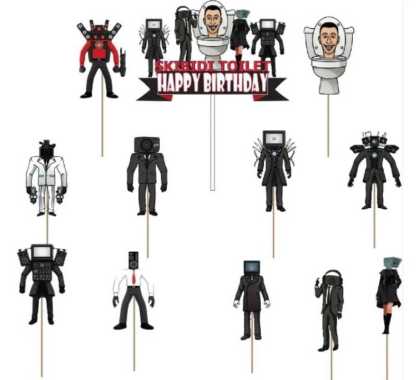satu set cake topper hiasan kue ulang tahun karakter Skibidi Toilet