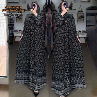 Zigzag Dress Set Hijab - One Set Wanita Seruti Premium Setelan Wanita Gamis Terbaru Set HIjab Segiem
