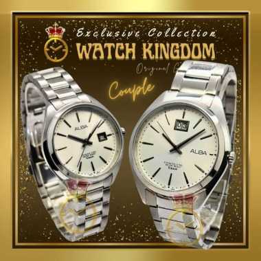 Jam Tangan Pria Wanita Couple Alba Original Tanggal Silver Stainless Steel Bulat Anti Air Water Resi