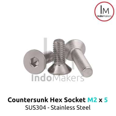 DIN7991 Hex Countersunk Screw / Baut Flat Hexa Stainless Steel M2 x 5