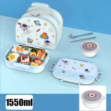 ZS kotak bekal anak kotak bekal anak bekal makan set anak Blue+tas