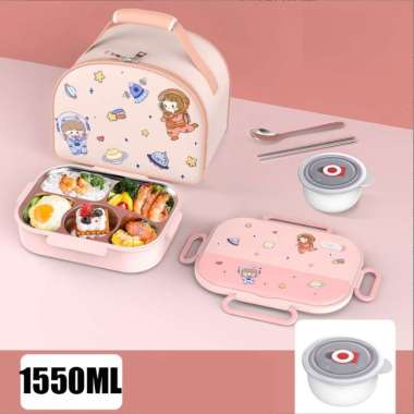ZS kotak bekal anak kotak bekal anak bekal makan set anak Pink+tas