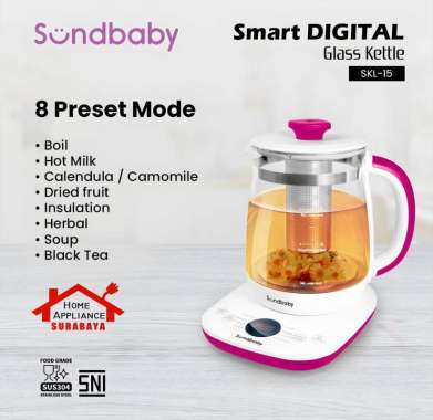 BOLDe Sundbaby SMART Digital Glass Kettle Electric 1.5L - Teko Kaca Listrik 1.5 Liter SKL-15 - PINK