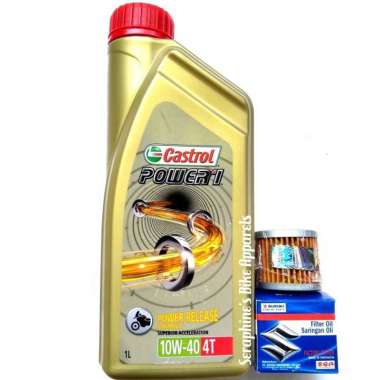 PAKET CASTROL POWER 1 10W40 1L +FILTER OLI GSX-R150 GSX-S150 SATRIA FU