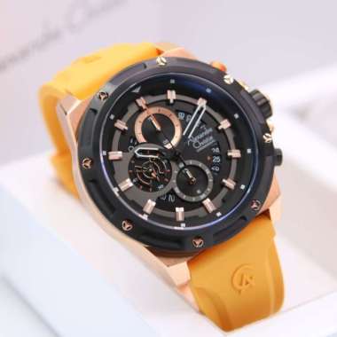JAM TANGAN PRIA ALEXANDRE CHRISTIE AC6506 / AC 6506 RUBBER ORIGINAL - rose soft green rosegold yello
