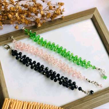 Gelang Bracelet Manik Wanita Kristal Kepang hitam