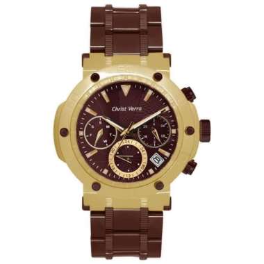 JAM TANGAN CHRIST VERRA CV 52283G-19 PRIA GOLD BROWN ORIGINAL