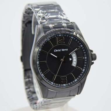 JAM TANGAN CHRIST VERRA CV 71105G-16 PRIA FULL BLACK ORIGINAL