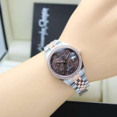 JAM TANGAN WANITA ALEXANDRE CHRISTIE AC 5012 PLAT BUNGA ORIGINAL COMBI BROWN