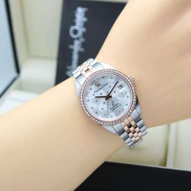 JAM TANGAN WANITA ALEXANDRE CHRISTIE AC 5012 PLAT BUNGA ORIGINAL COMBI WHITE