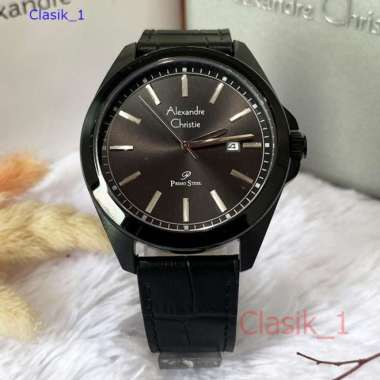 Original 100%!! Alexandre Christie Pria AC 1015 / AC1015 Full Black Leather Garansi Resmi 1 tahun