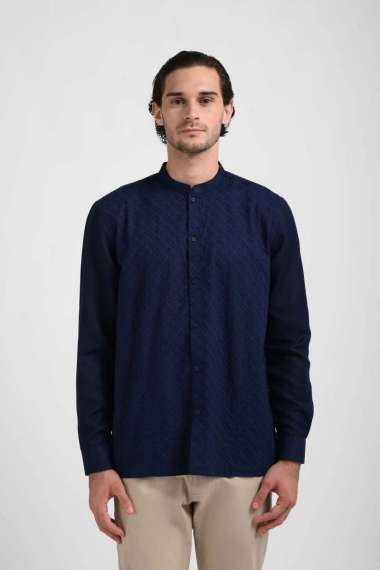 MANZONE Kemeja Koko Lengan Panjang Pria ROSHAN - NAVY NAVY XXL