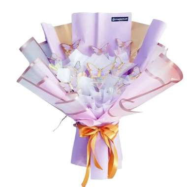 Buket Kupu-Kupu Viral Cantik LED Besar 44cm Butterfly Bouquet Kado Wisudaku +Lampu LED Ungu