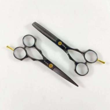 Gunting Rambut Barber Hairdressing Scissors 5.5 Inch 2 PCS 440C Cukur Rambut Elektrik Alat Potong Listrik Lengkap Pancingan Gunting Seset Aksesori IH Hitam