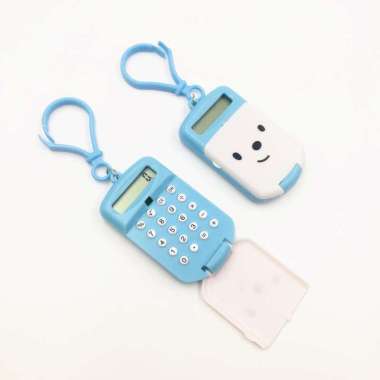 Kalkulator Mini Gantungan Kunci Lucu Calculator 8 Digit Karakter Biru Muda