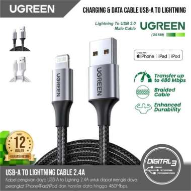 Kabel Data UGREEN US199 USB to Lightning MFI Cable Charger Iphone Ipad 2 Meter Silver