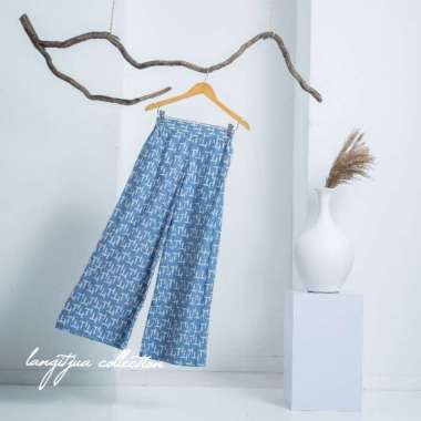 CELANA BATIK WANITA| KULOT PALAZZO BATIK CAP GARUTAN - LANGITJUA BATIK Biru keabu-abuan