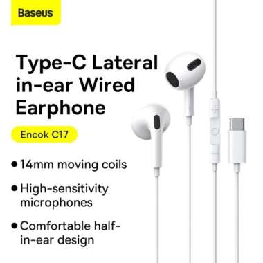 Baseus Encok C17 Earphone USB Type C Headset Kabel Earpods Iphone