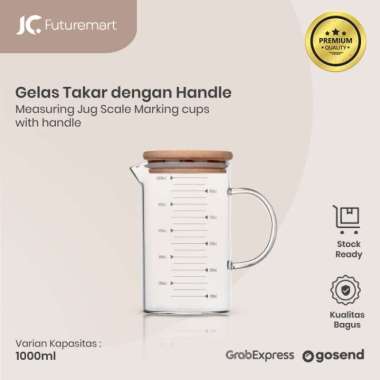 Gelas takar kaca glass measuring jug gelas ukur tutup bambu - 500 ML 1000 ML