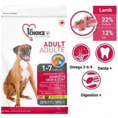 Makanan Dog Food 1St Choice Adult Sensitif Skin And Coat Lamb 2.72Kg