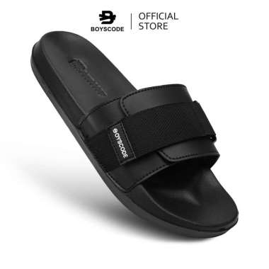 BOYSCODE Sendal Selop Karet Strap Distro Pria Wanita Ethernal Hitam Fullblack 41