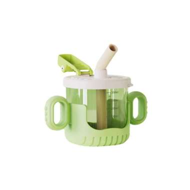 OEM SK-C1053 Gelas Minum Anak Baby Training Cup 300ML Motif Buaya dengan Pegangan dan Sedotan Siliko