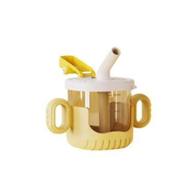 OEM SK-C1053 Gelas Minum Anak Baby Training Cup 300ML Motif Buaya dengan Pegangan dan Sedotan Siliko