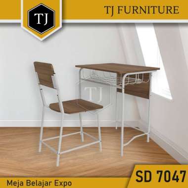 Expo Set Kursi & Meja Belajar Kayu Kaki Besi / Study Desk / Meja Kerja / Meja Sekolah / Meja Tulis /