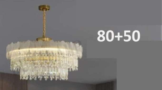 FL 1823 LAMPU GANTUNG KRISTAL KLASIK MODERN 3 UKURAN 2 SUSUN MEWAH 80+50