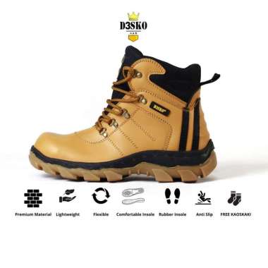 MIVASO - Sepatu Boots Pria D3sko X-bet Safety Pria Ujung Besi Warna Tan 41 Tan