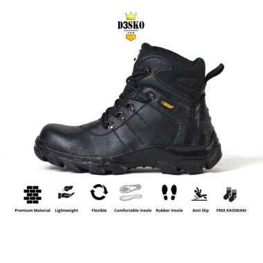 MIVASO - Sepatu Boots Pria D3sko X-bet Safety Pria Ujung Besi Warna Tan 41 Hitam
