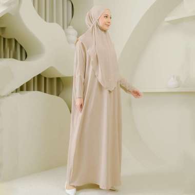 Hafsha Abaya Set (Gamis Umroh Abaya Set Kerudung) Nude Cream