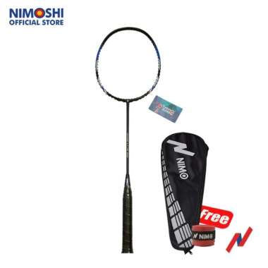 NIMO Raket Badminton NANO LYTE 100 + FREE Tas &amp; Grip Wave Pattern - Red/Gold TERJAMIN Black/Blue