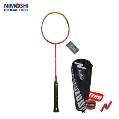 NIMO Raket Badminton NANO LYTE 100 + FREE Tas &amp; Grip Wave Pattern - Red/Gold TERJAMIN Red/Gold