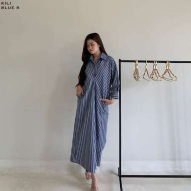 Evercloth Kili Dress - Dress Wanita Terusan Wanita Gaun BLUE A